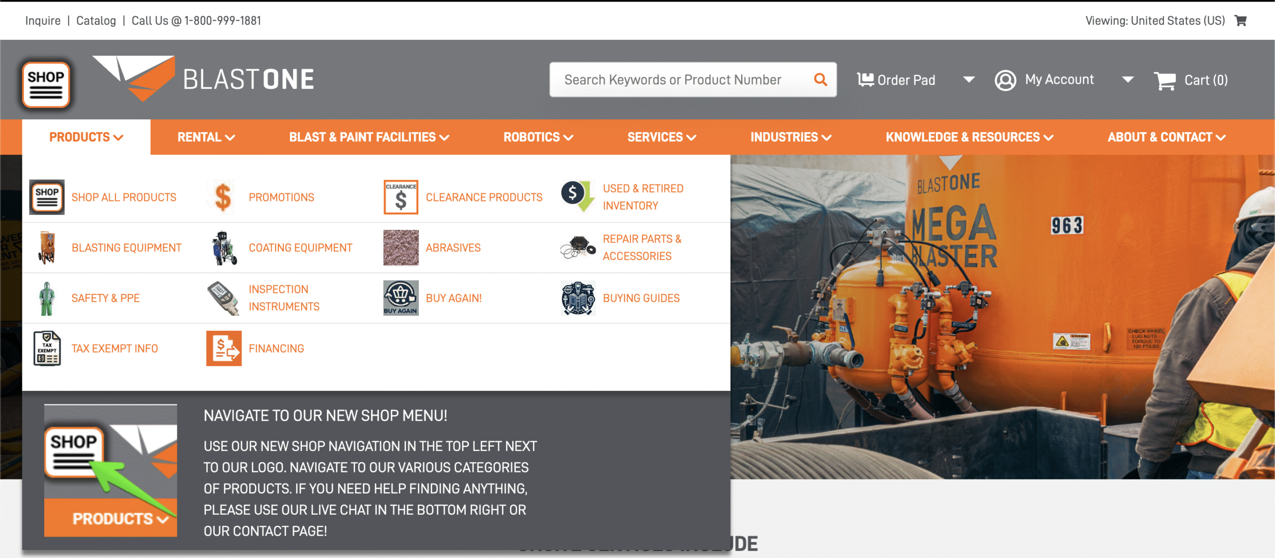 Ecommerce website showing clear main navigation